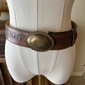 Brown Leather Belt with Ornate Buckle